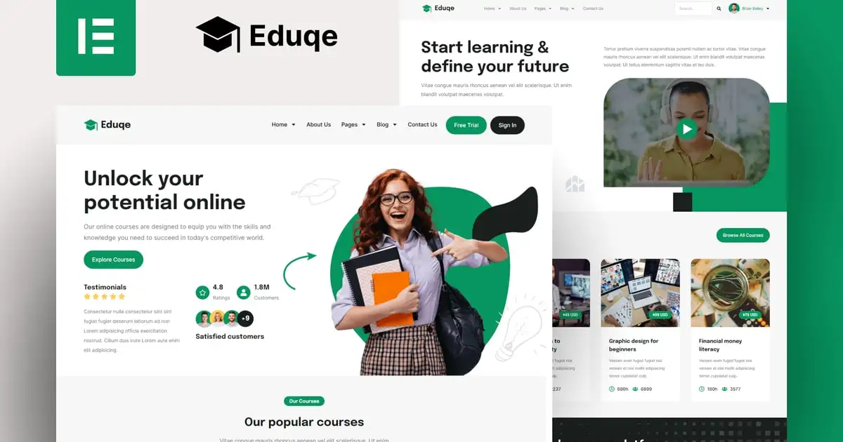 Eduqe – Online Courses Elementor Pro Template Kit