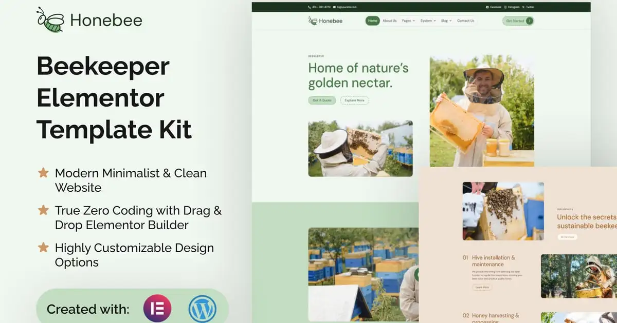 Honebee – Beekeeper Elementor Template Kit