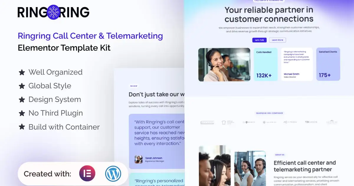 Ringring – Call Center & Telemarketing Elementor Pro Template Kit
