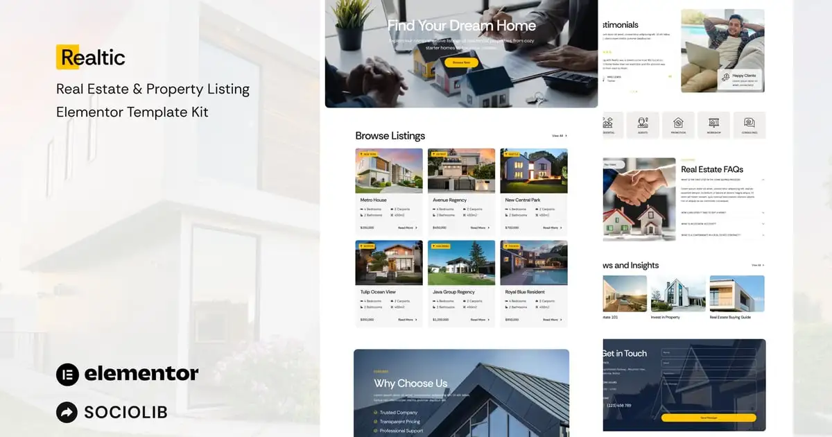 Realtic – Real Estate & Property Listing Elementor Template Kit