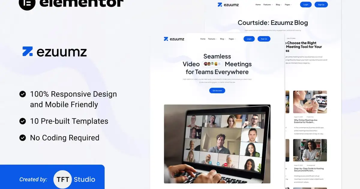 Ezuumz – Video Conferencing & Webinar App Elementor Template Kit