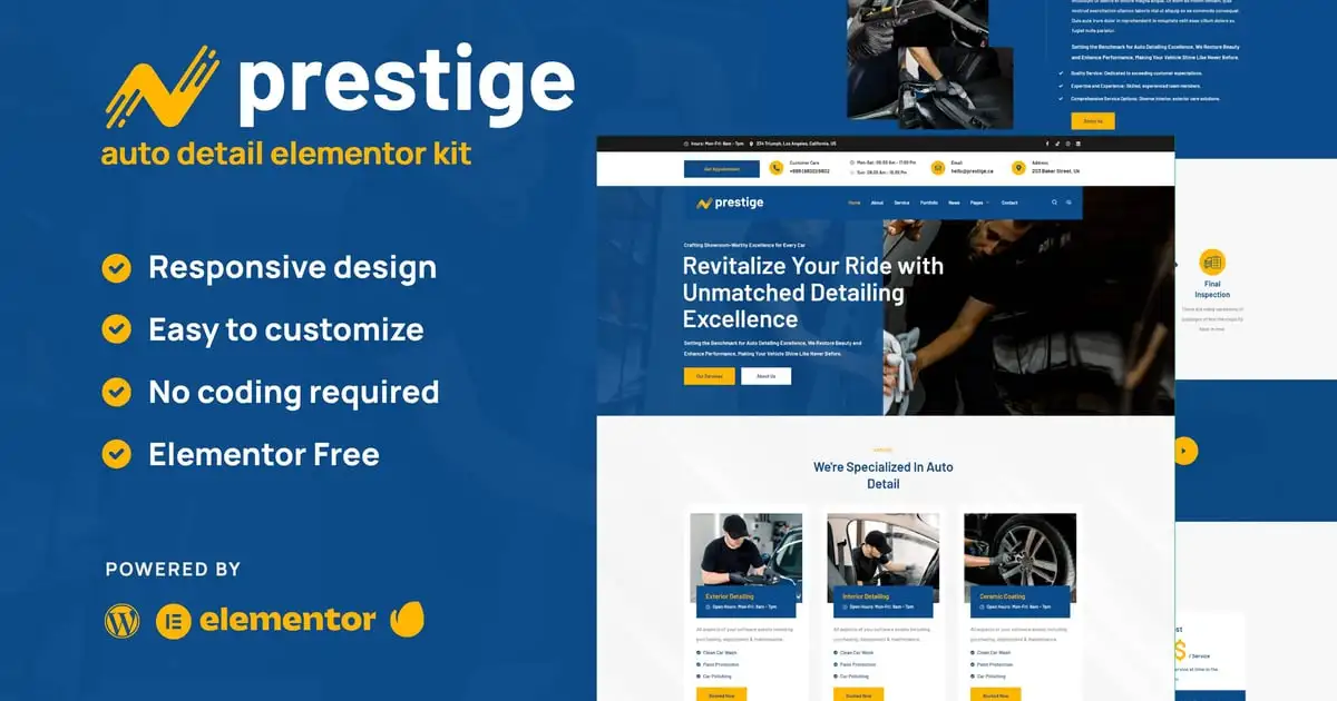 Prestige – Car Repair & Auto Detailing Service Elementor Template Kit