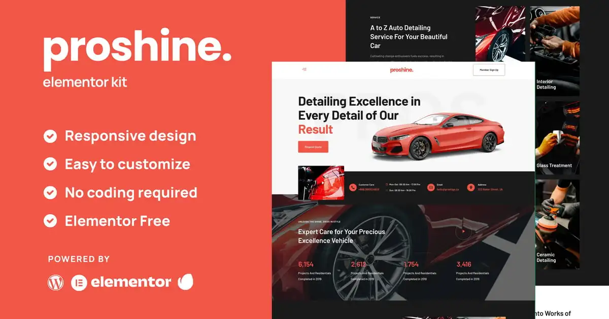 Proshine – Car Detailing & Auto Service Elementor Template Kit