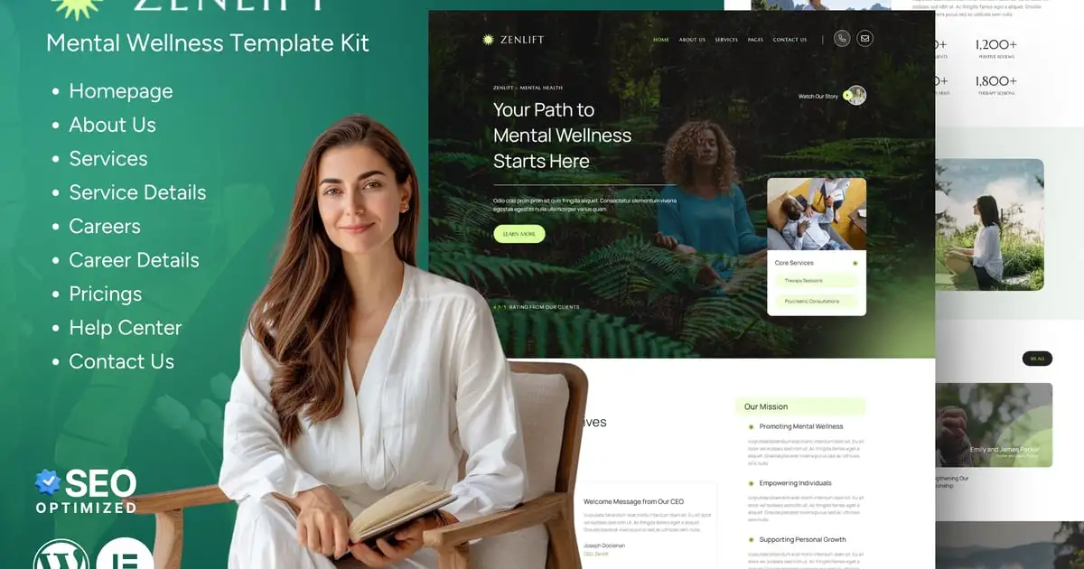 Zenlift – Mental Health Clinic & Consultation Elementor Template Kit