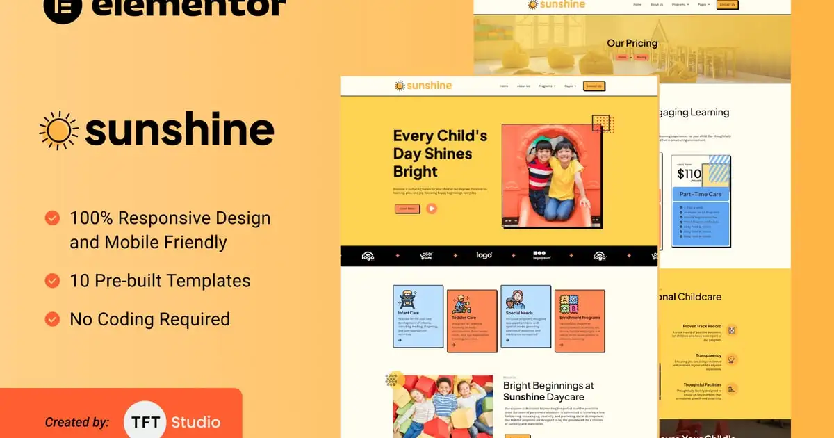 Sunshine – Cheerful Daycare Elementor Template Kit