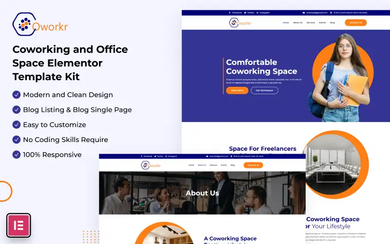Coworkr – Coworking and Office Space Business Elementor Template Kit Elementor Kit