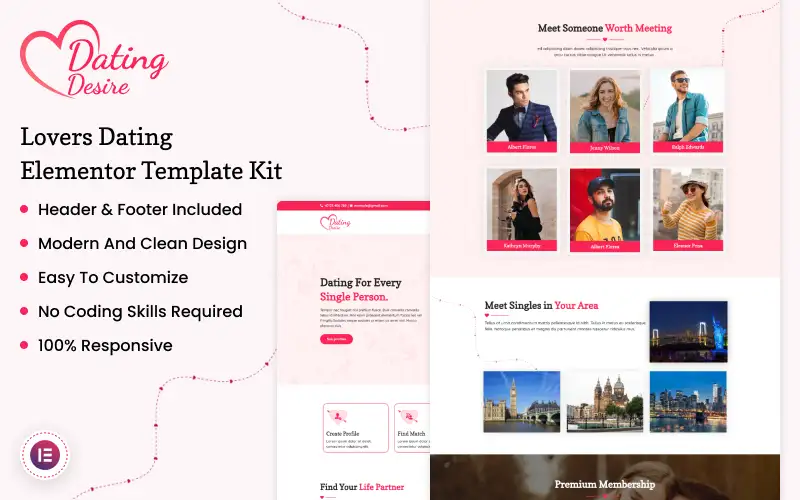 Dating Desire – Lovers Dating Elementor Template Kit Elementor Kit