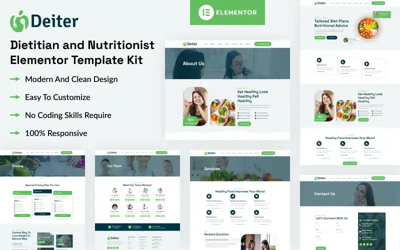Deiter – Dietitian and Nutritionist Elementor Template Kit Elementor Kit