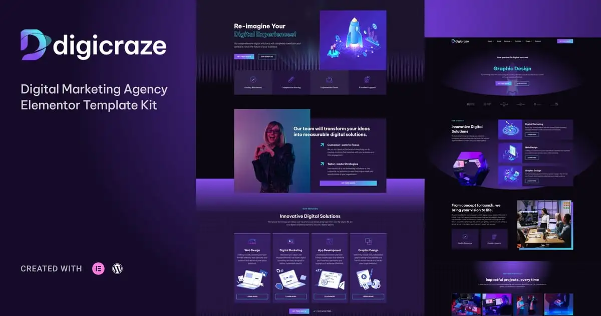 Digicraze – Digital Marketing Agency Elementor Pro Template Kit
