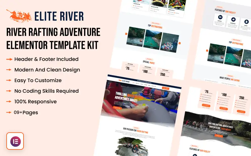 Elite River – River Rafting Adventure Elementor Template Kit Elementor Kit