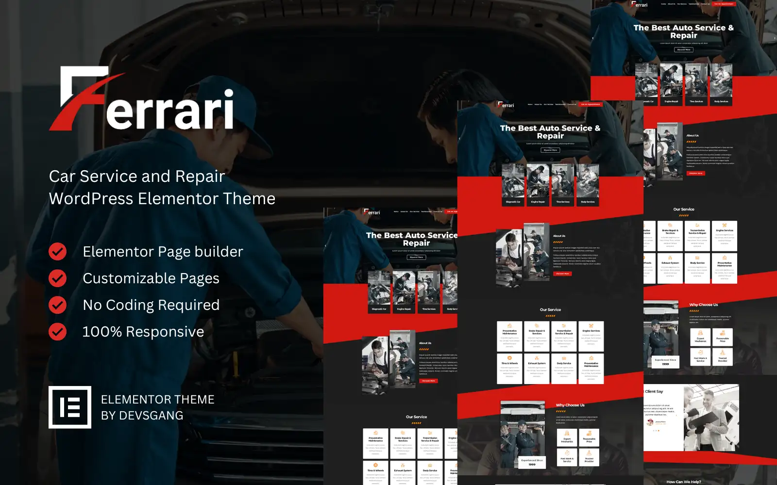 Ferrari – Car Repair WordPress Elementor Theme WordPress Theme