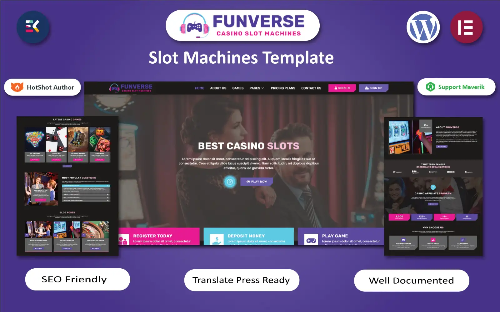 FunVerse – Online Casino Games & Slot Machines WordPress Elementor Template WordPress Theme