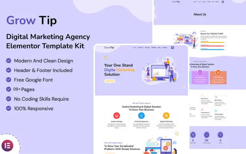 Grow Tip – Digital Marketing Agency Elementor Template Kit Elementor Kit