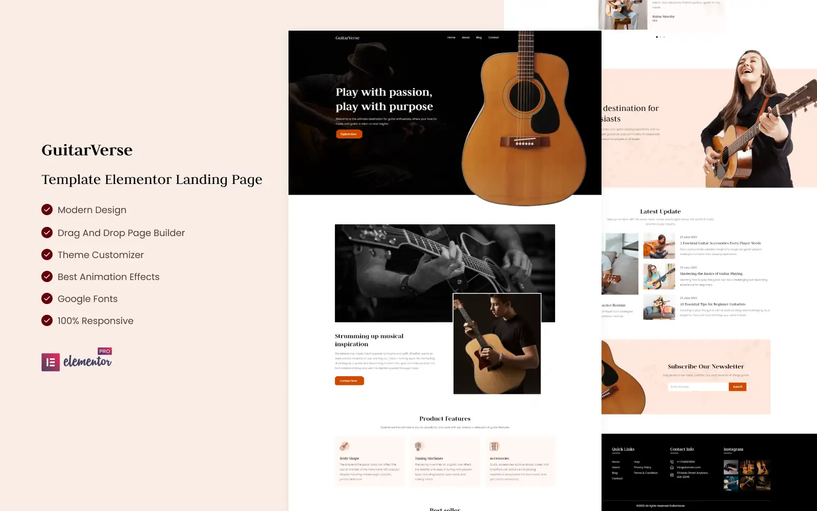 GuitarVerse – Guitar & Music Equipment Elementor Landing page Elementor Kit