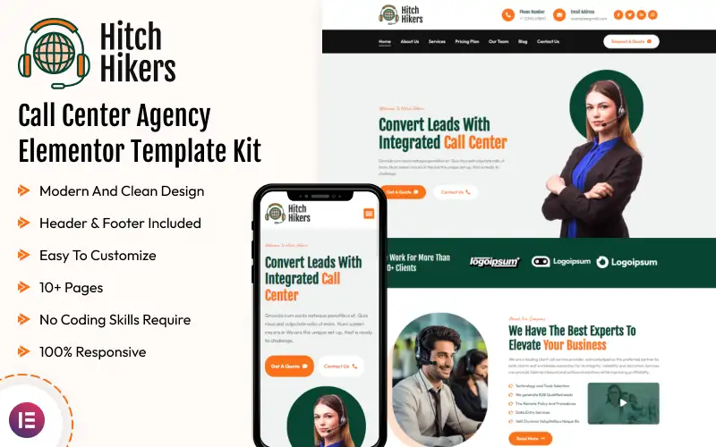 Hitch Hikers – Call Center Agency Elementor Template Kit Elementor Kit