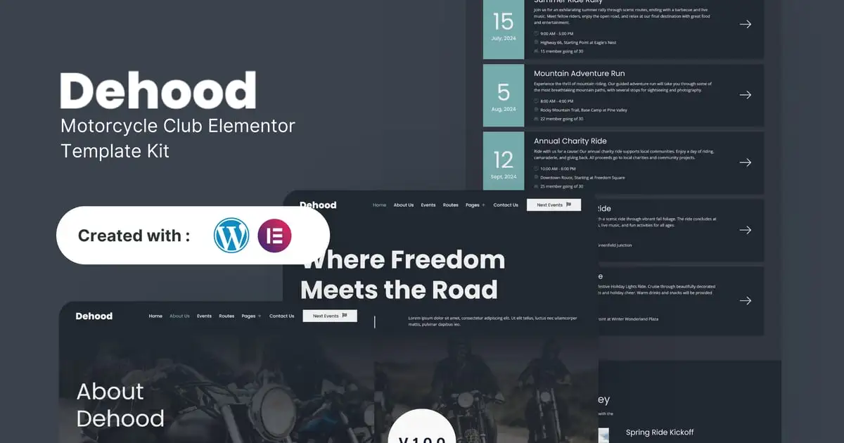 Dehood – Motorcycle Club Elementor Template Kit