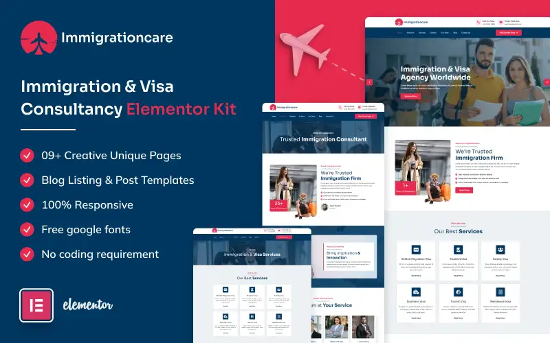 Immigrationcare – Immigration and Visa Consultancy Elementor Pro Template Kit Elementor Kit