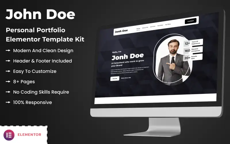 John Doe – Personal Portfolio Elementor Template Kit Elementor Kit