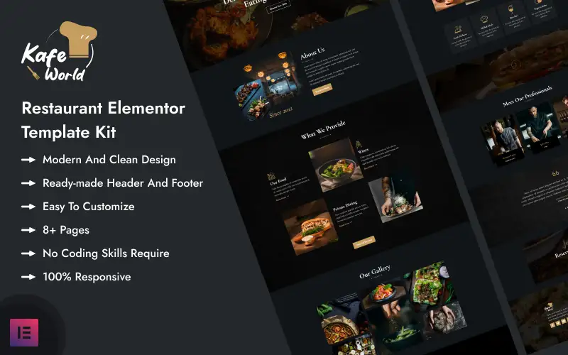 KafeWorld – Food and Restaurant Website Elementor Template Kit Elementor Kit