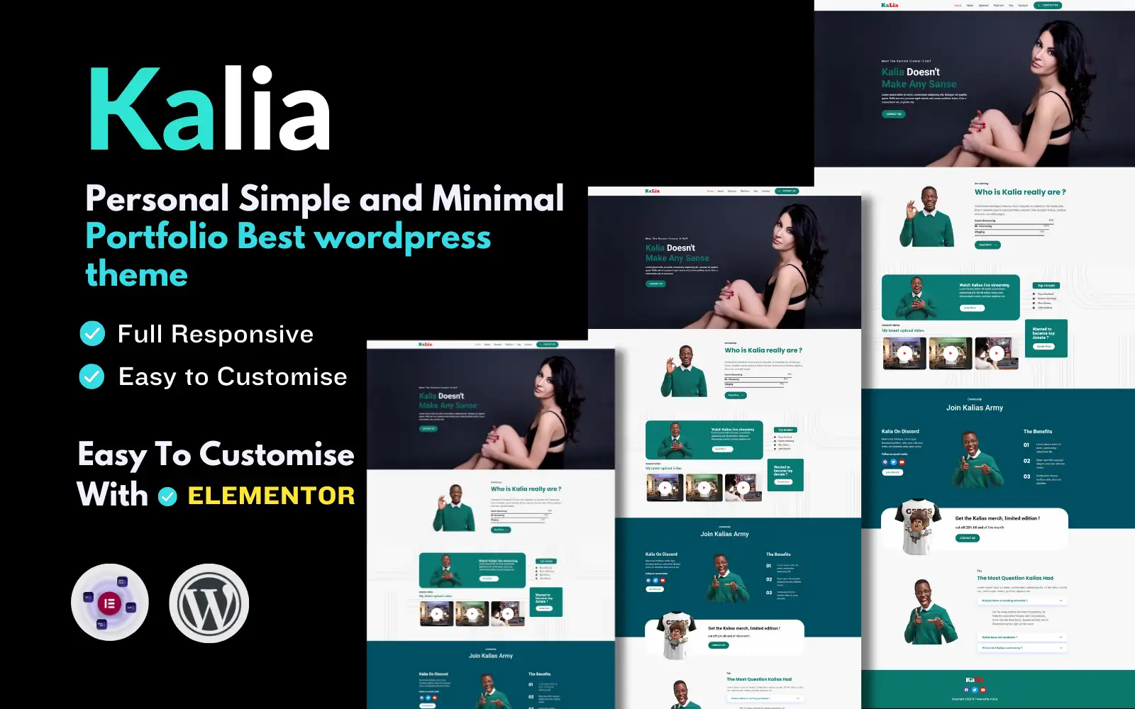 Kalia-Content Creator And Streamers Portfolio WordPress theme WordPress Theme