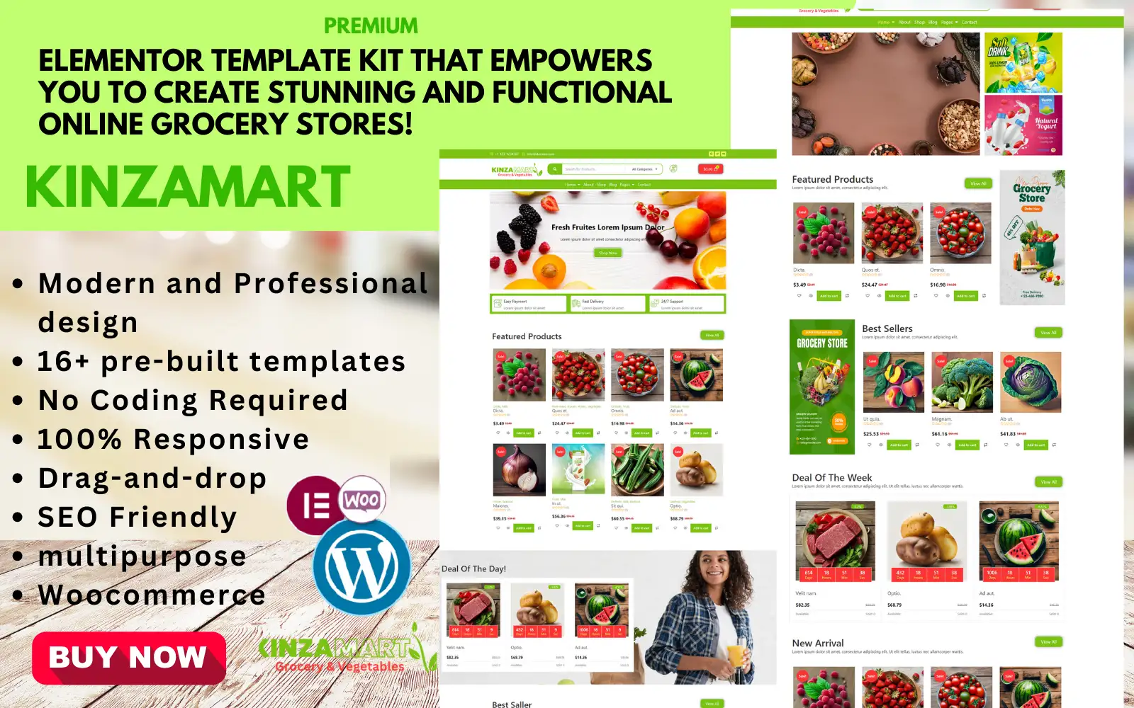Kinza Mart – Elementor Template Kit WooCommerce Grocery & Healthy Food Stores Elementor Kit