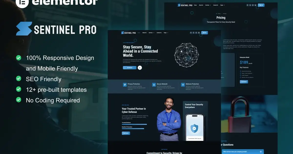 Sentinel – Cyber Security Services Elementor Pro Template Kit