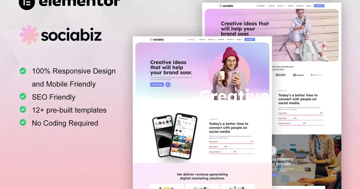 SociaBiz – Digital Marketing Agency Elementor Pro Template Kit
