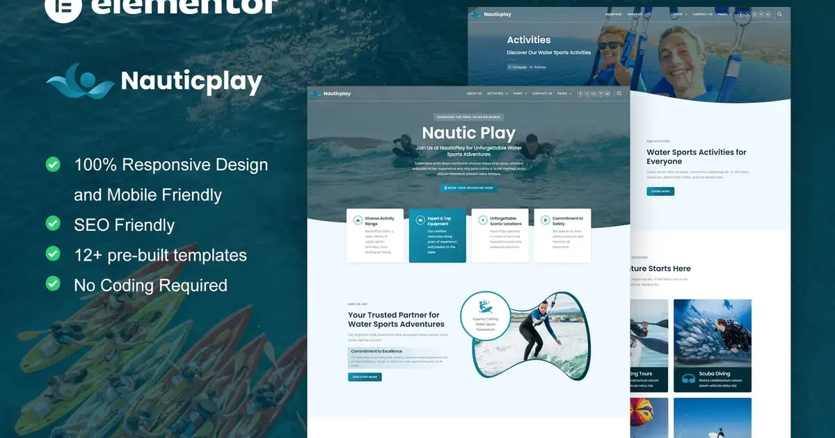 NauticPlay – Water Sports & Surfing Elementor Pro Template Kit