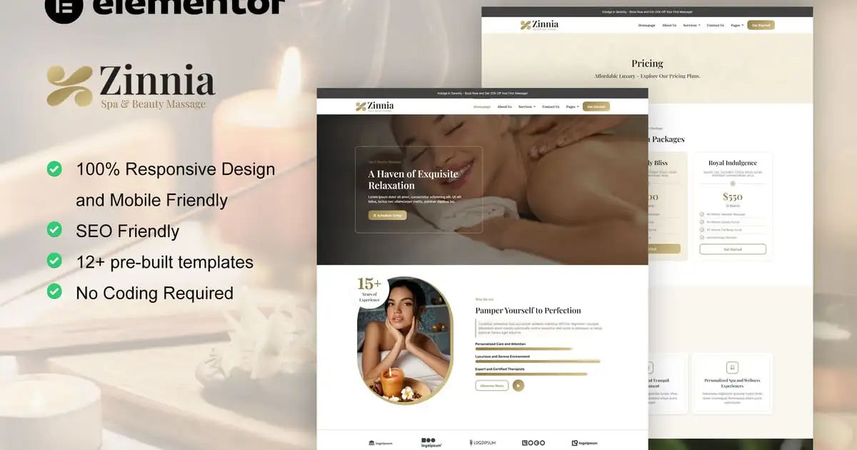 Zinnia – Spa & Beauty Care Elementor Pro Template Kit