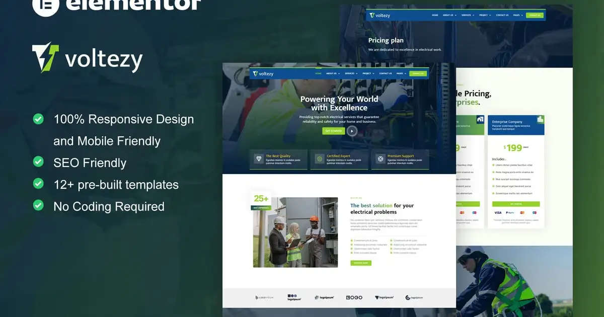 Voltezy – Electrical Installation & Maintenance Service Elementor Template Kit