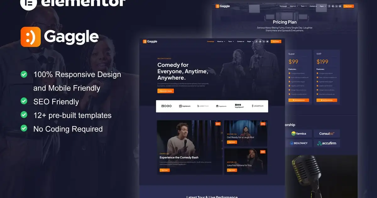 Gaggle – Comedian & Entertainment Show Elementor Pro Template Kit