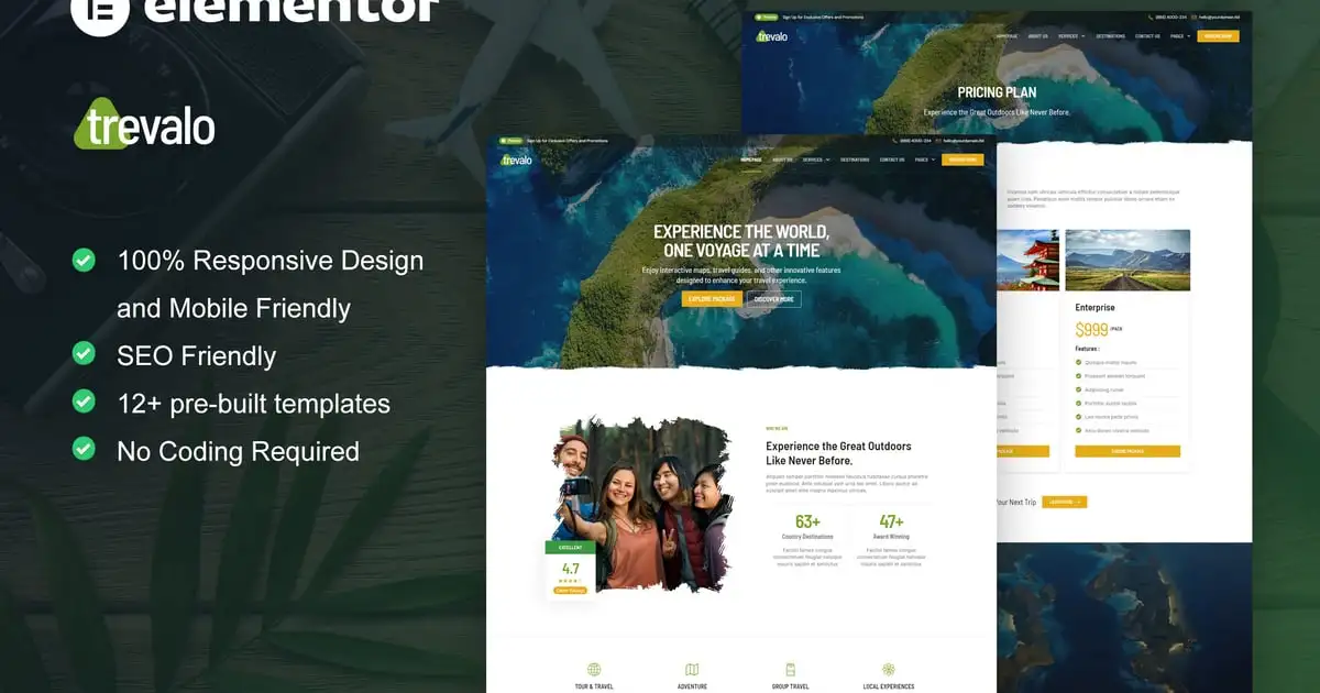 Trevalo – Travel & Tour Agency Elementor Pro Template Kit
