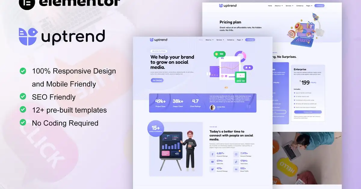 UpTrend – Social Media Marketing Agency Elementor Template Kit
