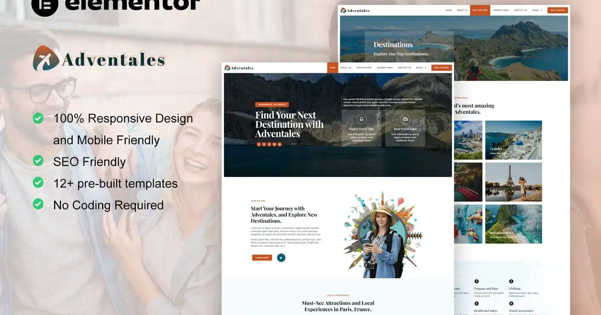 Adventales – Modern Travel Blog Elementor Template Kit