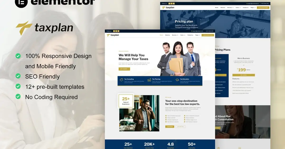 TaxPlan – Tax Advisor & Financial Consulting Elementor Pro Template Kit