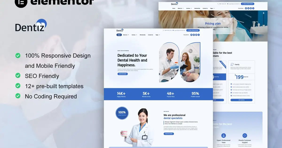 Dentiz – Dentist & Dental Care Elementor Pro Template Kit