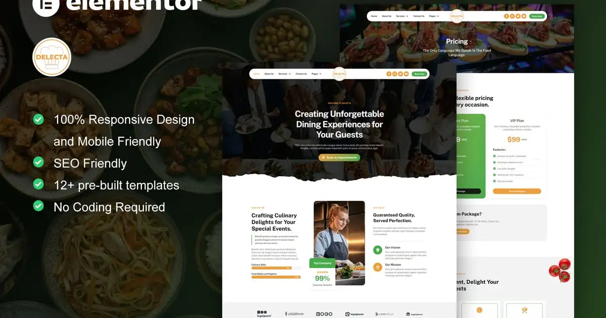 Delecta – Catering Service & Restaurant Elementor Template Kit