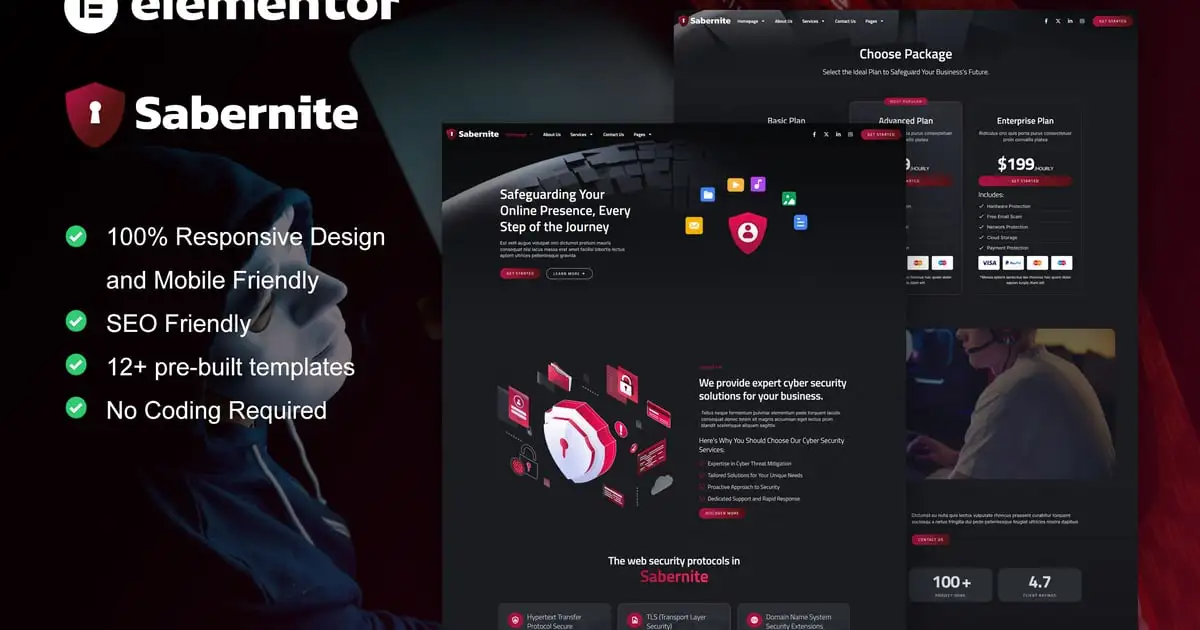 Sabernite – Cyber Security Services Elementor Pro Template Kit