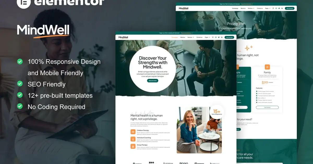 MindWell – Mental Health Care Elementor Pro Template Kit