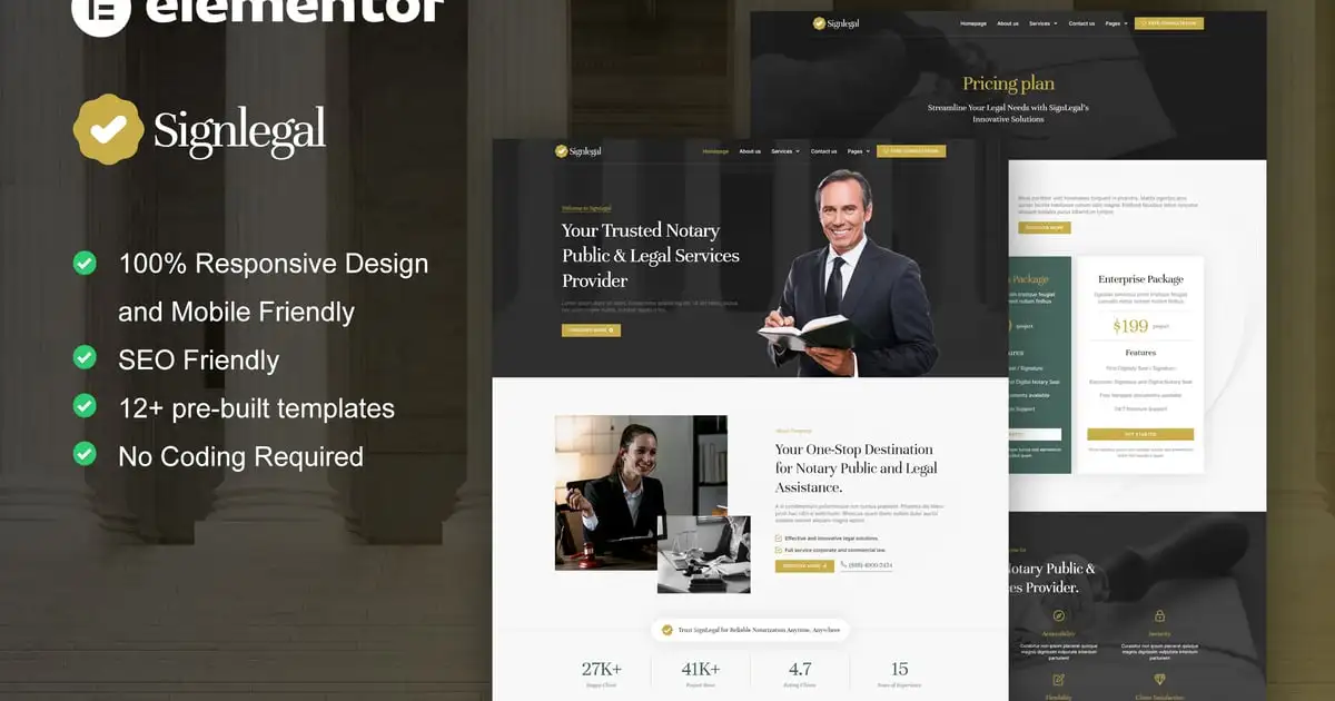 SignLegal – Notary Public & Legal Services Elementor Pro Template Kit