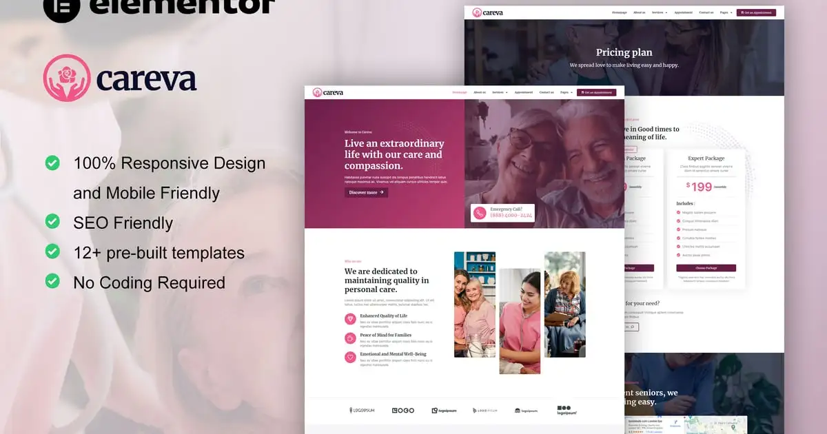 Careva – Senior Care Services Elementor Pro Template Kit