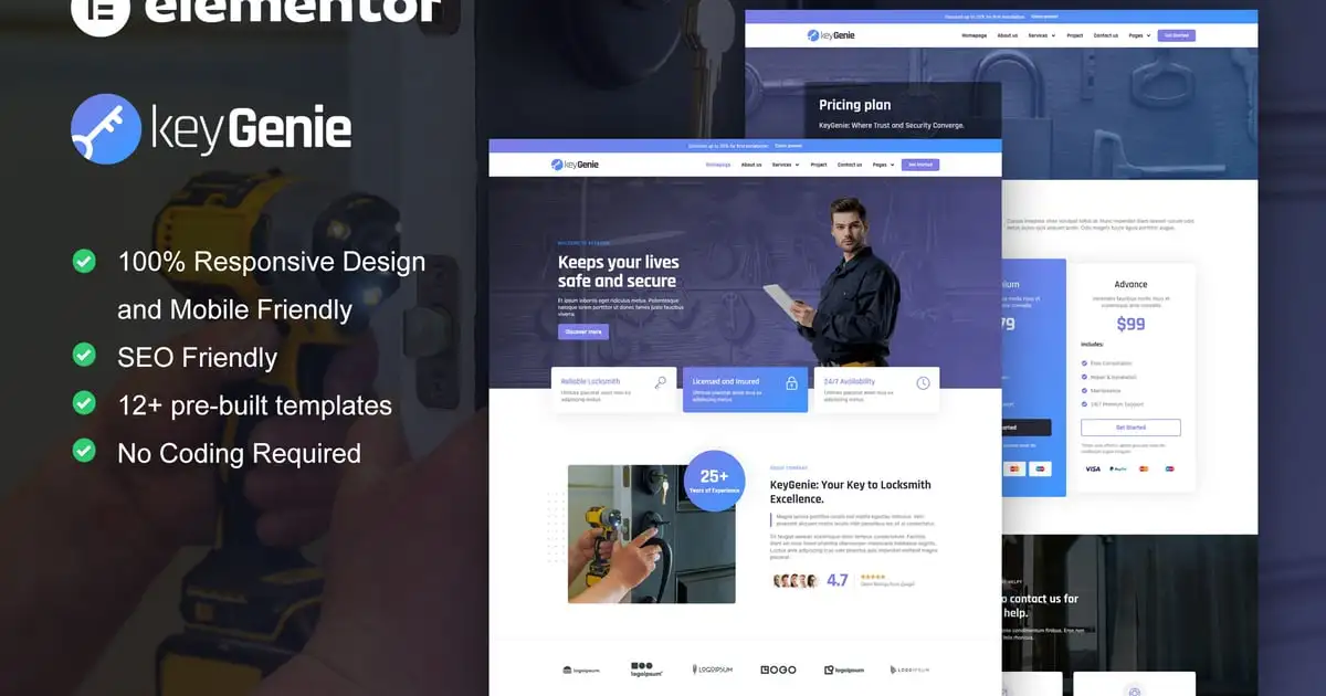 KeyGenie – Locksmith & Key Maker Service Elementor Template Kit