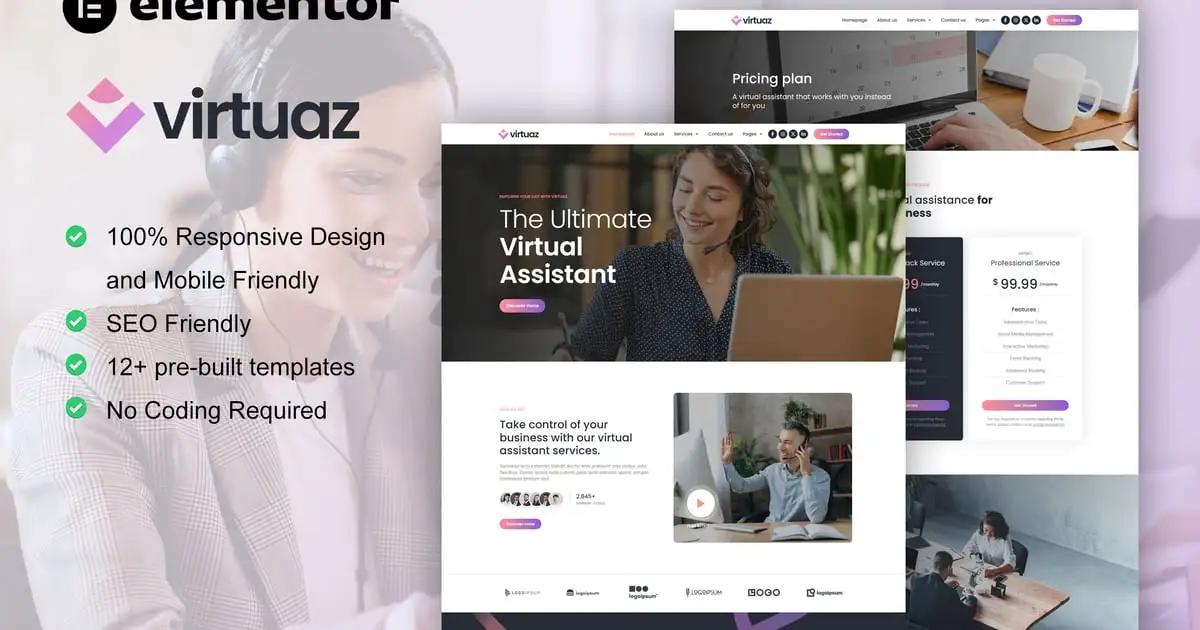 Virtuaz – Virtual Assistant Business Elementor Template Kit