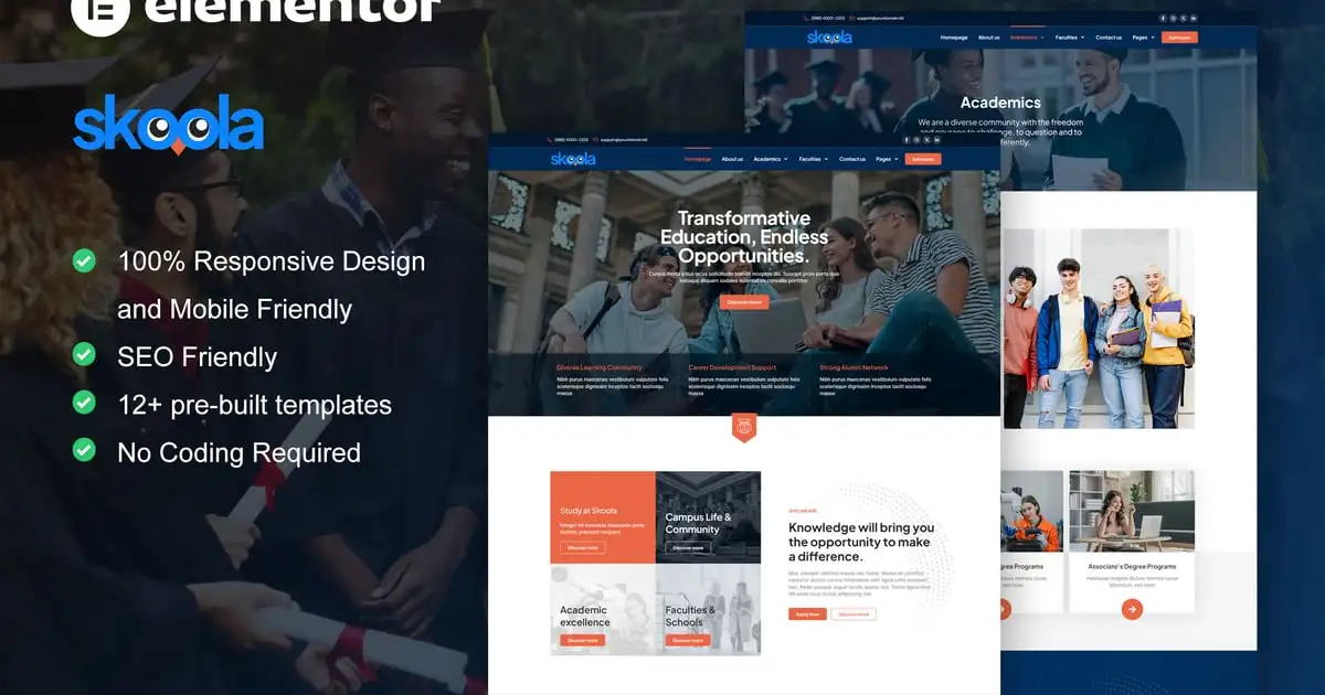 Skoola – University & School Elementor Pro Template Kit