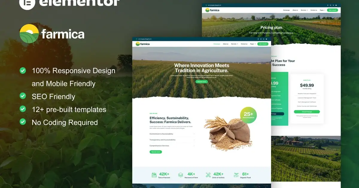 Farmica – Agriculture & Organic Farming Elementor Pro Template Kit