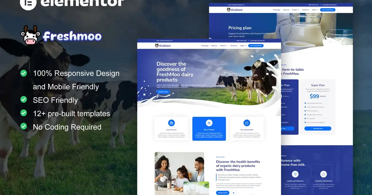 FreshMoo – Dairy Farm Elementor Pro Template Kit