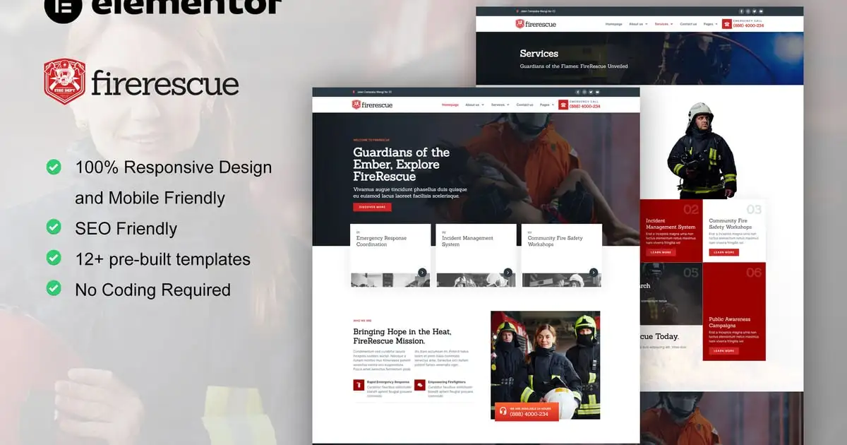 FireRescue – FireFighter & Fire Department Elementor Template Kit