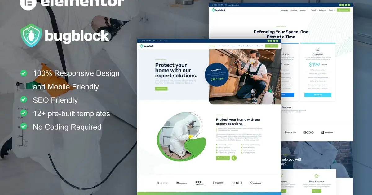 BugBlock – Pest Control Service Elementor Template Kit