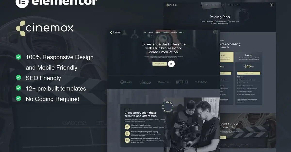 Cinemox – Video Production Company Elementor Pro Template Kit