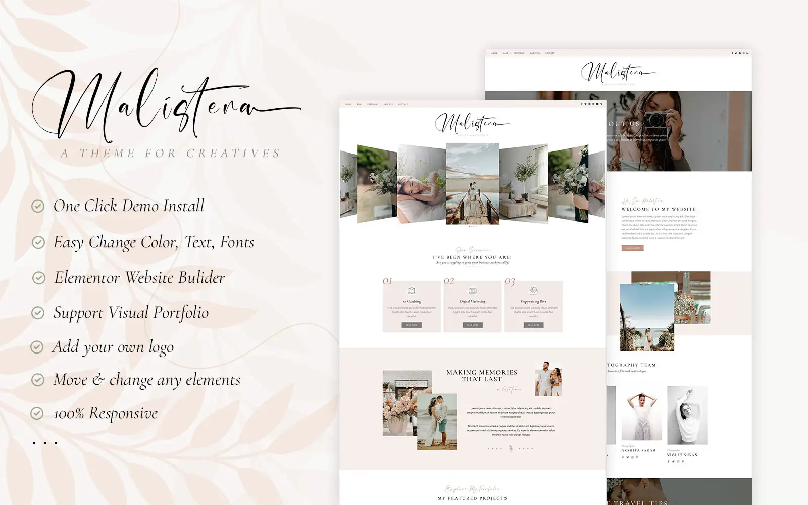 Malistena – Blog & Photographer WP Theme Elementor WordPress Theme